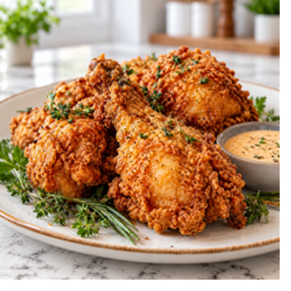 Golden fried chicken with dipping sauce